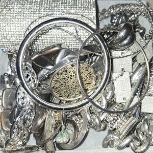 Silver Tone Craft Lot Broken Tarnished Missing Stones Vintage Modern Metal